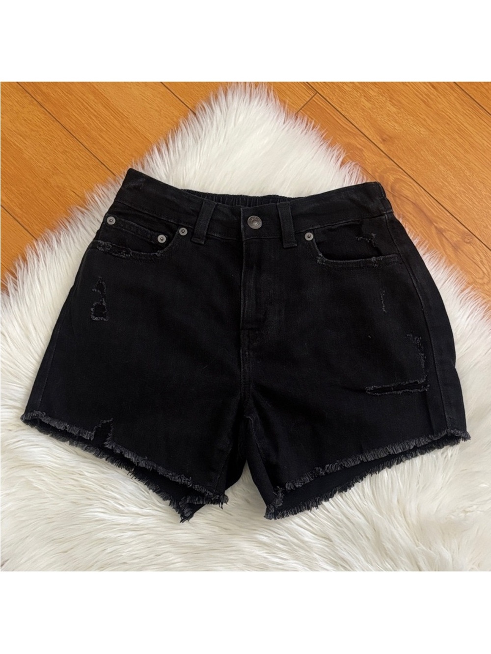 Aerie Black Denim Semi Distressed Shorts